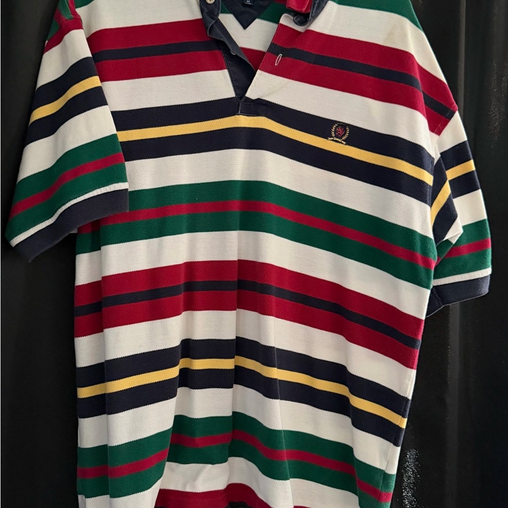 Tommy Hilfiger Men’s Multi-Stripe Polo in White, Red, Green, Navy, Yellow